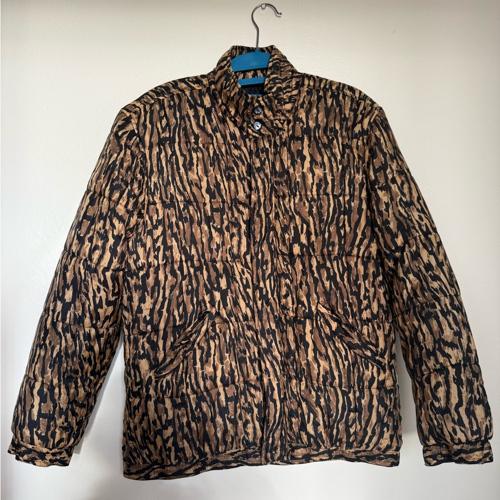 Clio 100% Silk Black and Brown Animal Print Patterned Vintage Bomber Jacket